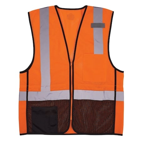 Hi-Vis Safety Vest w/Black Bottom 2XL, 3XL Class 2 U Back, Zipper 2 Pockets, 1 Mic Tab MPN:8210ZBK