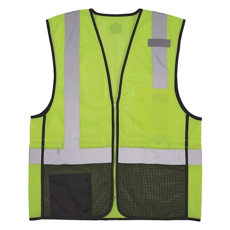 Hi-Vis Safety Vest w/Black Bottom L, XL Class 2 U Back, Zipper 2 Pockets, 1 Mic Tab MPN:8210ZBK