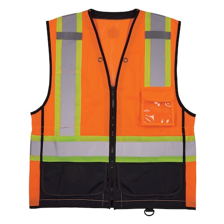 Two-Tone/Black Bottom Safety Vest S, M Class 2 U Back, Zipper 2 Mic Tab, ID Window MPN:8251HDZBK
