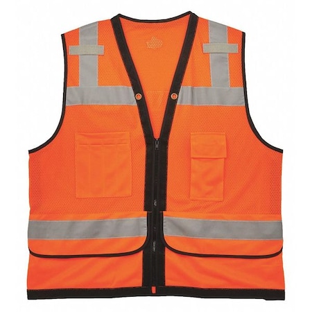 Orange Mesh Surveyors Vest, Org, 4XL/5XL, Zipper closure Closure, 4 Outside Pockets, Orange MPN:8253HDZ