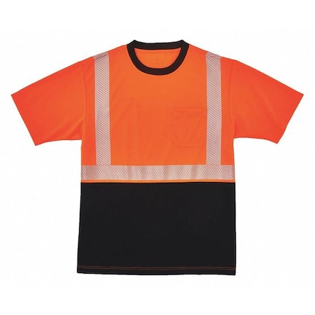 Short Sleeve Hi-Vis Black Bottom T-Shirt, Class 2, Polyester Breathable Knit, Orange/Black, M MPN:8280BK