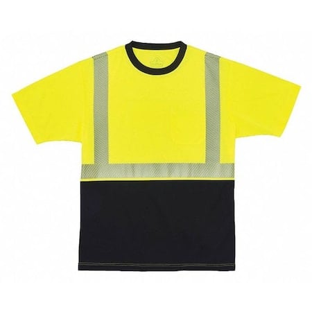 Short Sleeve Hi-Vis Black Bottom T-Shirt, Class 2, Polyester Breathable Knit, Lime/Black, Xl MPN:8280BK