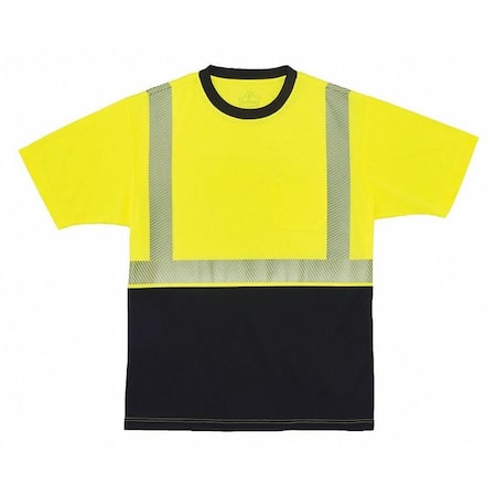 Short Sleeve Hi-Vis Black Bottom T-Shirt, Class 2, Polyester Breathable Knit, Lime/Black, 5XL MPN:8280BK