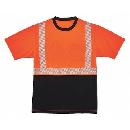 Short Sleeve Hi-Vis Black Bottom T-Shirt, Class 2, Polyester Breathable Knit, Orange/Black, Xl MPN:8280BK