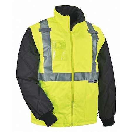 3-in-1 Jacket/Vest, 300D Oxford Polyester, Class 2 Type R, Hi-Viz Lime, 4XL MPN:8287