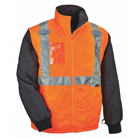 3-in-1 Jacket/Vest, 300D Oxford Polyester, Class 2 Type R, Hi-Viz Orange, 3XL MPN:8287