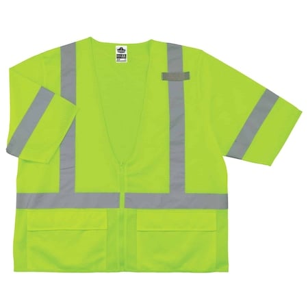 Hi-Vis Economy Vest w/Sleeves L/XL Class 3 U Back, Zipper 3 Pockets, 1 Mic Tab MPN:8320Z