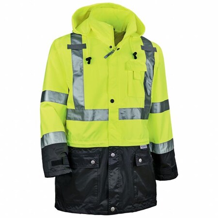Hi-Vis Rain Jacket, Polyester/Polyurethane Coating, Class 3 Type R, Lime/Black, 3XL MPN:8365BK-3XL