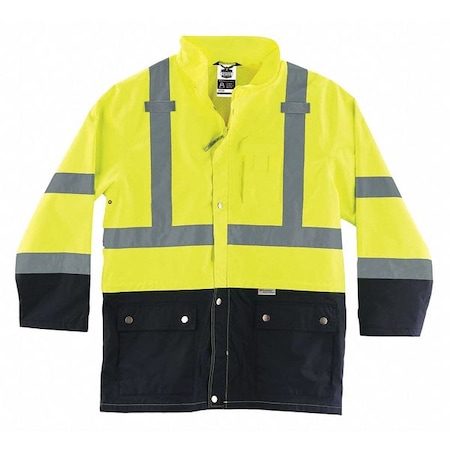 Hi-Vis Rain Jacket, Polyester/Polyurethane Coating, Class 3 Type R, Lime/Black, 5XL MPN:8365BK