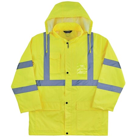 Hi-Vis Rain Jacket, Polyurethane, 150D Oxford Polyester, Class 3 Type R, Lime, 4XL MPN:8366