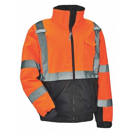 Quilted Bomber Jacket, 300D Oxford Polyester, Class 3 Type R, Hi-Viz Orange, M MPN:8377