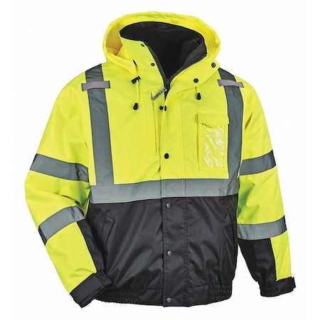 3-in-1 Bomber Jacket, 300D Oxford Polyester, Class 3 Type R, Hi-Viz Lime, S MPN:8381