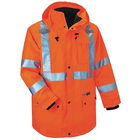 Hooded Jacket, Polyester, Class 3 Type R, Orange, S MPN:8385