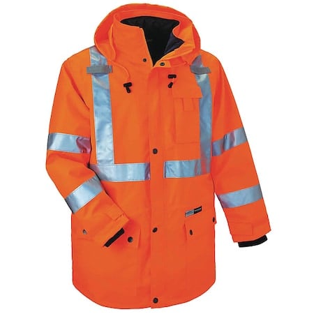 Hooded Jacket, Polyester, Class 3 Type R, Orange, 2XL MPN:8385