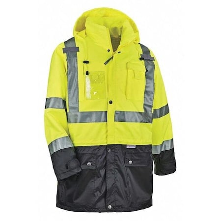 Hi-Vis Jacket, 300D Oxford Polyester Outer Shel, Class 3 Type R, Lime/Black, L MPN:8386