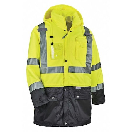 Hi-Vis Jacket, 300D Oxford Polyester Outer Shel, Class 3 Type R, Lime/Black, 4XL MPN:8386