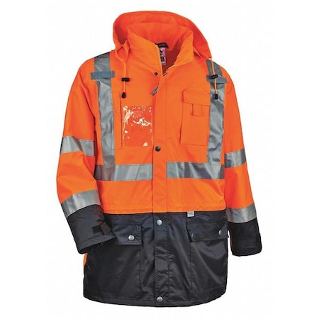 Hi-Vis Jacket, 300D Oxford Polyester Outer Shel, Class 3 Type R, Orange/Black, 3XL MPN:8386