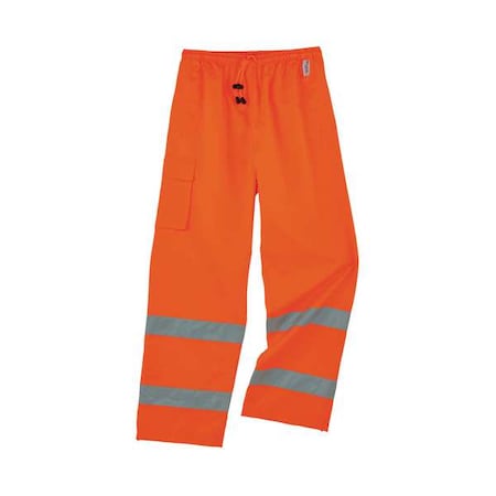 Hi-Visibility Rain Pants, Polyester, 30 1/4 in Inseam, Elastic Closure, Orange, Size M MPN:8915