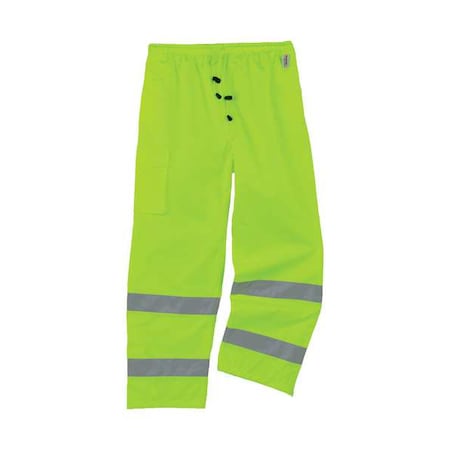 Hi-Visibility Rain Pants, Polyester, 30 3/4 in Inseam, Elastic Closure, Green, Size L MPN:8915