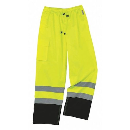 High Visibility Rain Pants, Polyester/Polyurethane Coating, Elastic Closure, Size S MPN:8915BK
