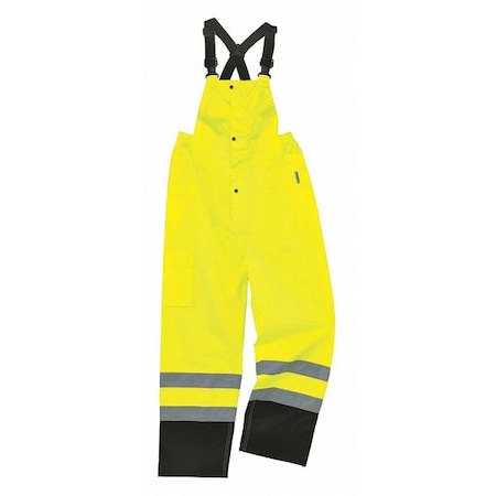 Black Bottom Rain Bibs, Lime, 3XL, Polyester/Polyurethane Coating, 46