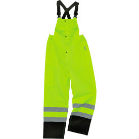 Ergodyne® GloWear® 8918BK Hi-Vis Rain Bibs w/ Black Bottom Pants Class E Small Lime 25012