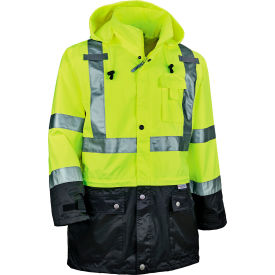 Ergodyne® GloWear 8365BK Hi-Vis Rain Jacket w/ Black Accents Class 3 Polyester Medium Lime 25323