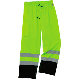 Ergodyne® GloWear® 8915BK Hi-Vis Rain Pants w/ Black Bottom Class E Polyester 2XL Lime 25426