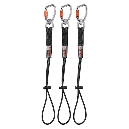 Tool Tail Lanyard, Elastic Cinch Loop, 10lbs, Black, 3PK MPN:3714