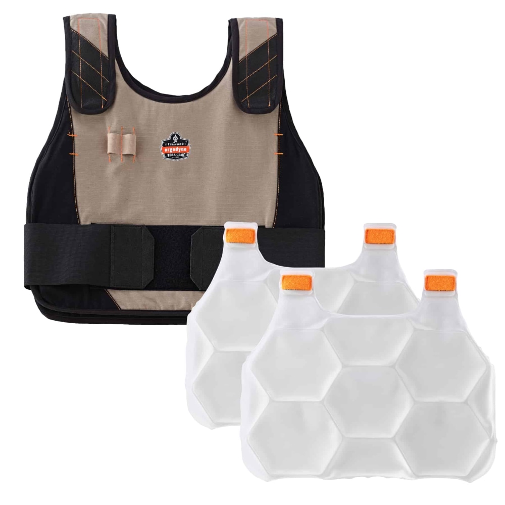 Ergodyne Chill-Its Phase Change Cooling Vest, Premium FR, Small/Medium, Khaki, 6215 MPN:12200