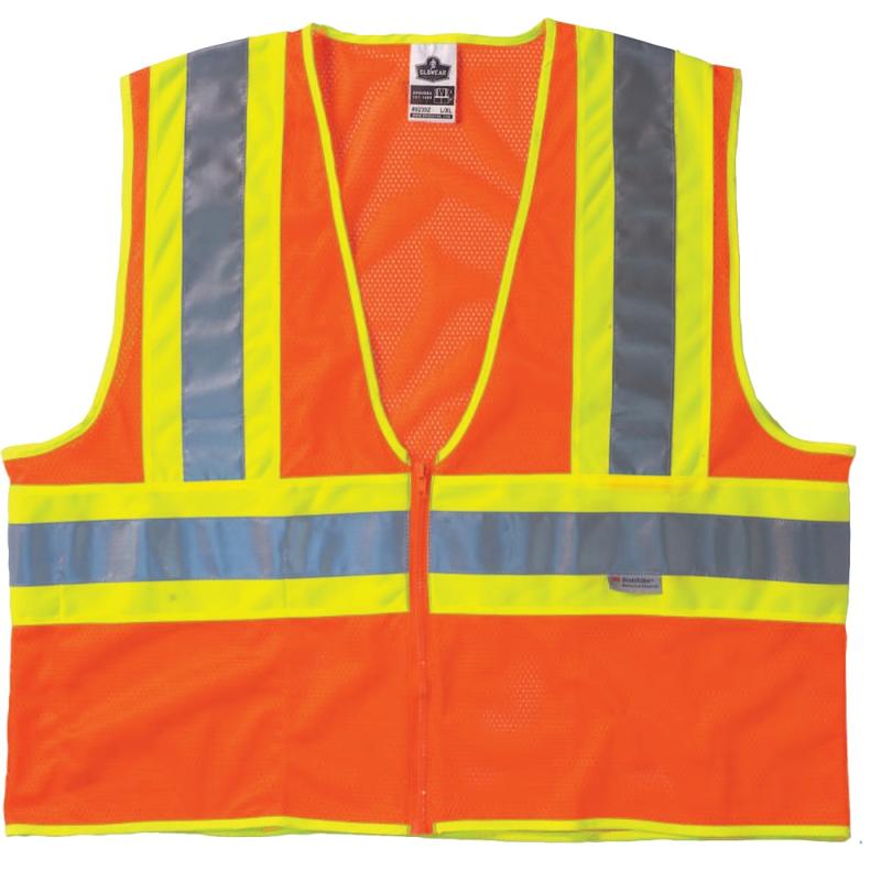 Ergodyne 8230Z Type R Class 2 Two-Tone Vest, Small/Medium, Zipper Closure, Mesh Fabric, Polyester Mesh, Orange, 1 Each MPN:21313