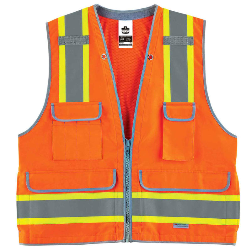 Ergodyne GloWear Safety Vest, Heavy-Duty Surveyors, Type-R Class 2, 4X/5X, Orange, 8254HDZ MPN:21459
