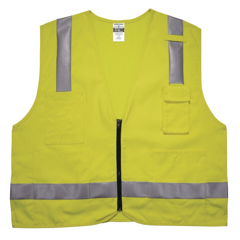 Ergodyne GloWear Flame-Resistant Hi-Vis Safety Vest, Class 2 Surveyors, 2X/3X, Lime, 8262FRZ MPN:21487