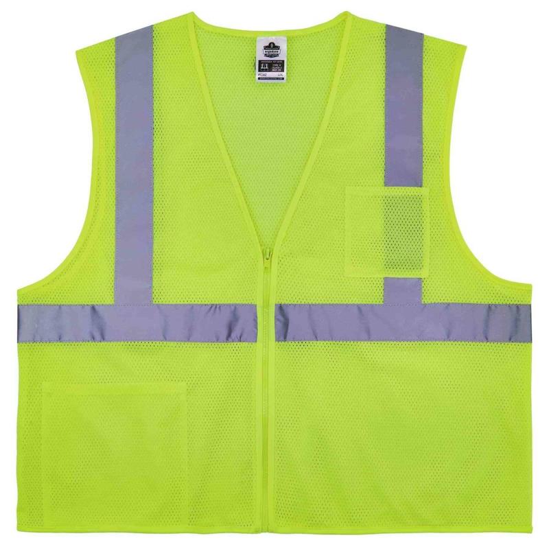 Ergodyne GloWear Safety Vest, Treated Polyester Hi-Vis 8256Z, Class 2, Large/X-Large, Lime MPN:21575