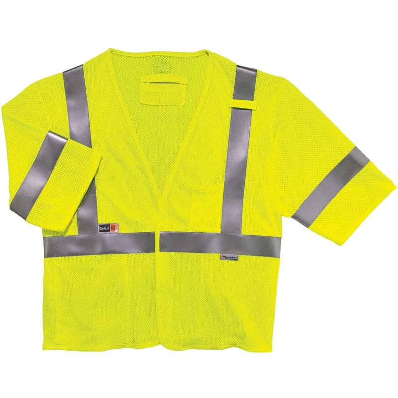 Ergodyne GloWear Flame-Resistant Hi-Vis Safety Vest, Type-R Class 3, Large/X-Large, Lime MPN:22215