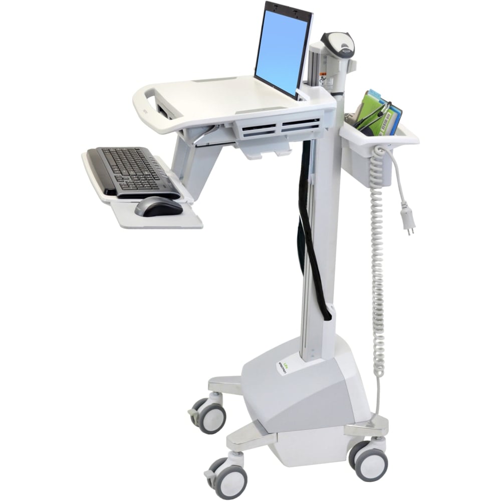 Ergotron StyleView EMR Laptop Cart, LiFe Powered - 20 lb Capacity - 4 Casters - Aluminum, Plastic, Zinc Plated Steel - 18.3in Width x 50.5in Height - White, Gray, Polished Aluminum MPN:SV42-6102-1