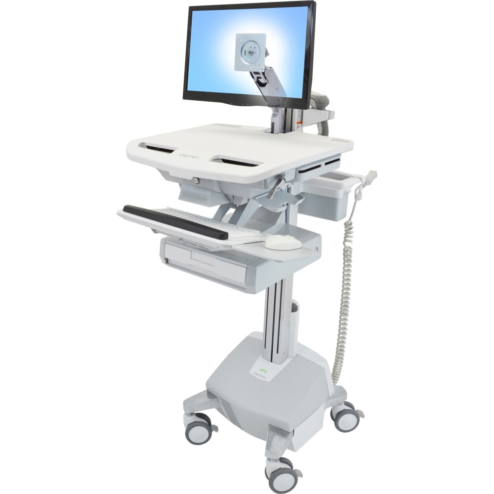 Ergotron StyleView Cart with LCD Arm, LiFe Powered, 1 Drawer - 1 Drawer - 33 lb Capacity - 4 Casters - Aluminum, Plastic, Zinc Plated Steel - White, Gray, Polished Aluminum MPN:SV44-1212-1