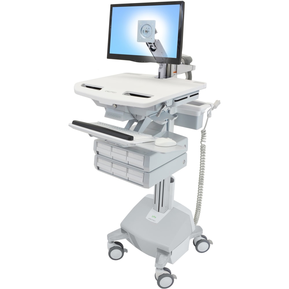 Ergotron StyleView Cart with LCD Arm, LiFe Powered, 6 Drawers - 6 Drawer - 33 lb Capacity - 4 Casters - Aluminum, Plastic, Zinc Plated Steel - White, Gray, Polished Aluminum MPN:SV44-1262-1