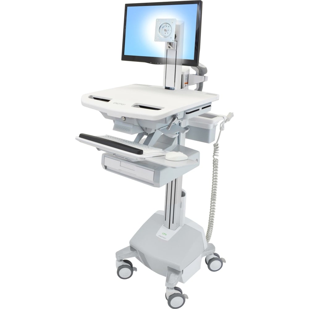 Ergotron StyleView Cart with LCD Pivot, LiFe Powered, 1 Drawer - 1 Drawer - 33 lb Capacity - 4 Casters - Aluminum, Plastic, Zinc Plated Steel - White, Gray, Polished Aluminum MPN:SV44-1312-1