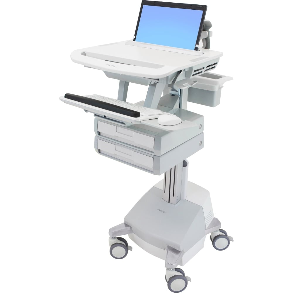 Ergotron StyleView Laptop Cart Desk Workstation SLA Powered, 2 Drawers, 50-1/2inH x 17-1/2inW x 30-3/4inD, White/Gray MPN:SV44-1121-1