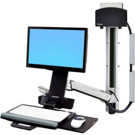 Ergotron® StyleView® Sit-Stand Combo System with Small CPU Holder Polished Aluminum 45-273-026