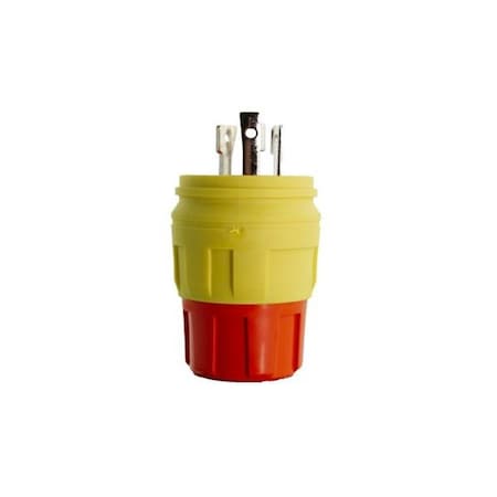 Watertight Locking Plug, L5-30P, 30 A, 125V AC, Single Phase, 2 Pole, Screw Terminals, Yellow MPN:2510-PW6P-AM
