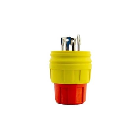 Watertight Locking Plug, L6-30P, 30 A, 250V AC, Single Phase, 2 Pole, Yellow MPN:2512-PW6P-AM