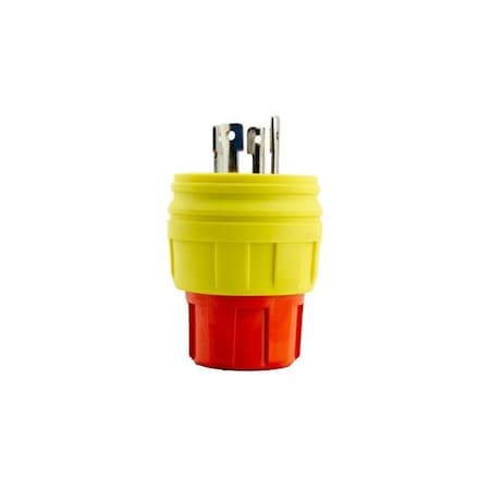 Watertight Locking Plug, L15-30P, 30 A, 250V AC, Three Phase, 3 Pole, Yellow MPN:2522-PW6P-AM