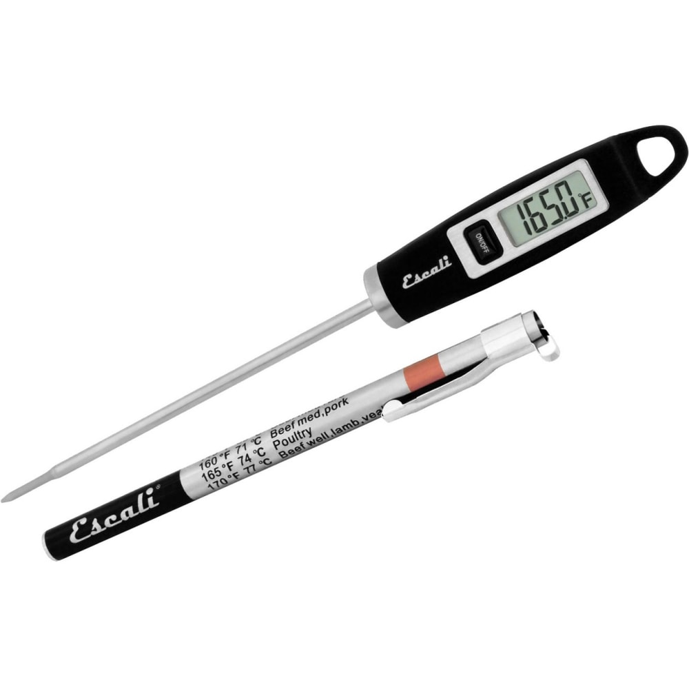 Escali Gourmet Digital Thermometer - Ergonomic Design, Pocket Clip, Comfortable - For Meat, Poultry, Beef, Lamb, Food - Silver, Black MPN:DH1-B