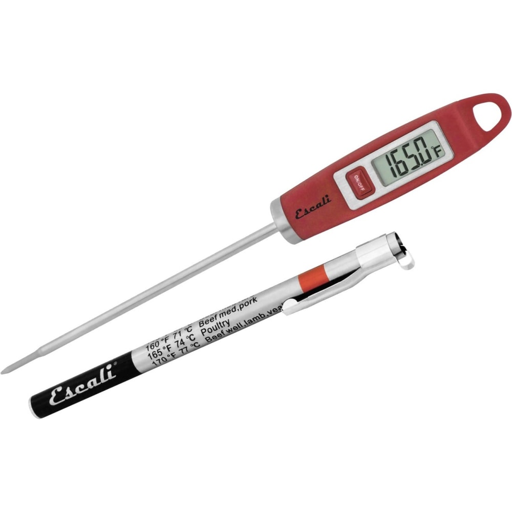 Escali Gourmet Digital Thermometer - Ergonomic Design, Pocket Clip, Comfortable, Comfort Grip Handle - For Meat, Poultry, Beef, Lamb, Food - Red MPN:DH1-R
