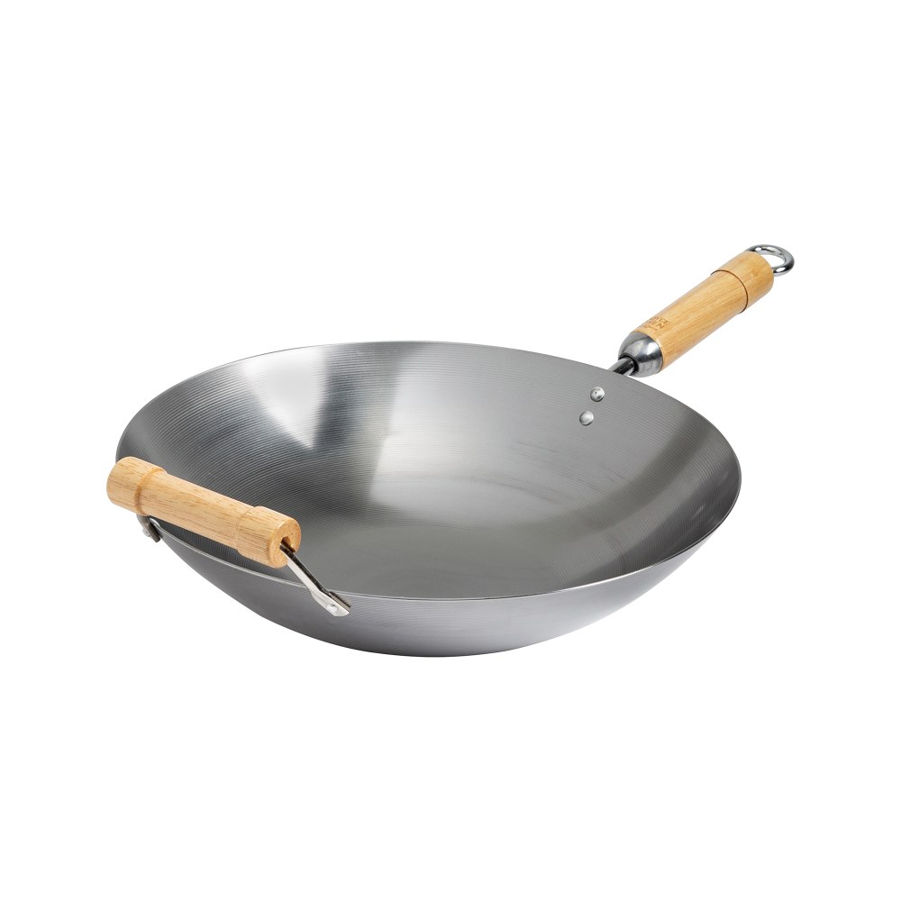 Joyce Chen Classic Series Carbon Steel Round Bottom Wok With Birch Handles, 14in, Silver MPN:J20-1140