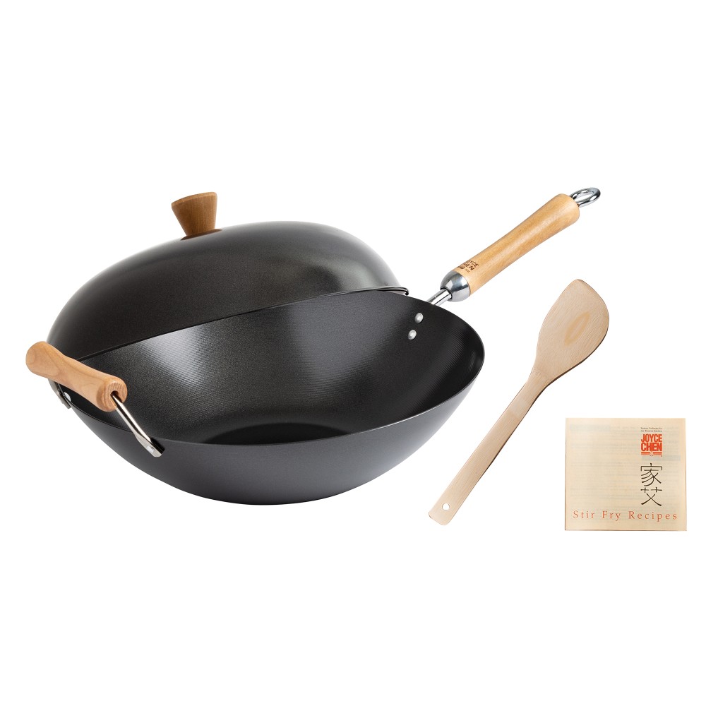 Joyce Chen Classic Series 4-Piece Carbon Steel Nonstick Wok Set With Lid And Birch Handles, 14in, Black MPN:J21-9971
