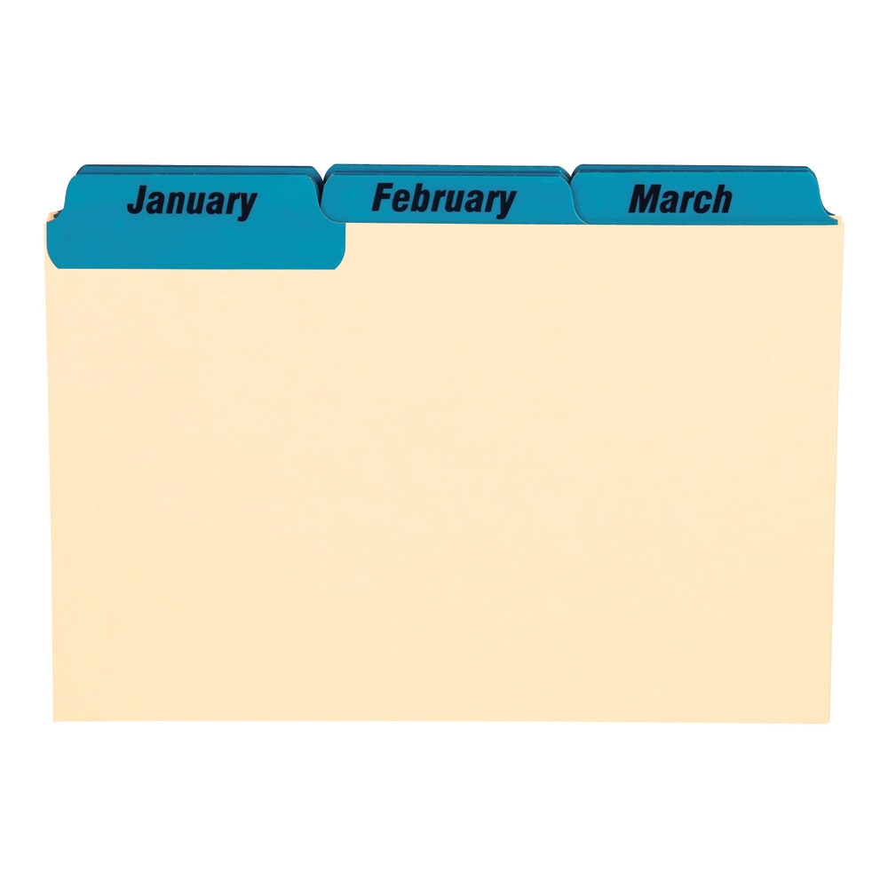 Oxford Manila Card Guides With Laminate Tabs, Monthly, 4in x 6in, Manila; Blue Tabs MPN:04613