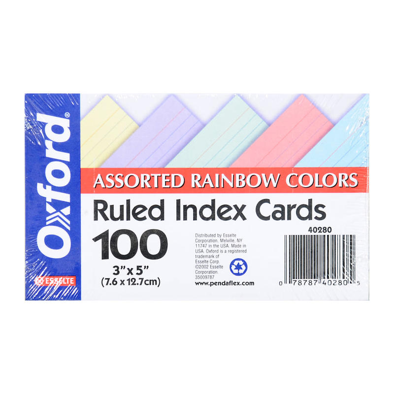 Oxford Index Cards, Ruled, 3in x 5in, Assorted Pastels, Pack Of 100 MPN:40280